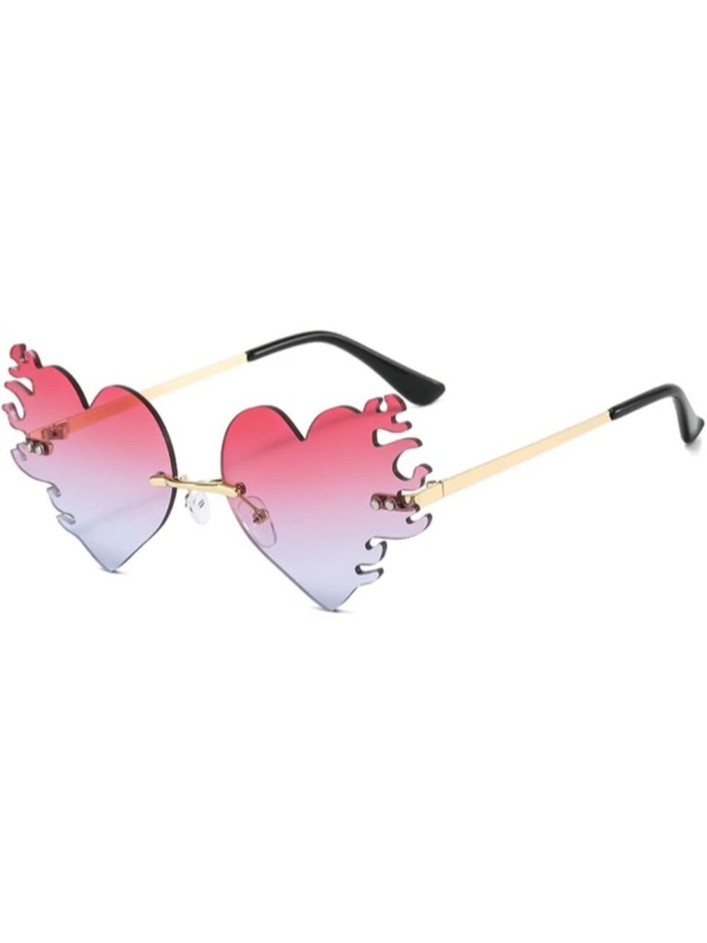 Women's Red Grey Trendy Rimless Melting Heart Fire Flame Novelty Sunglasses